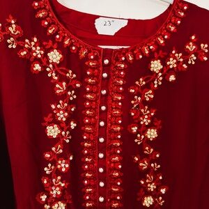 Red Embroidered Floral outfit 3 pc set